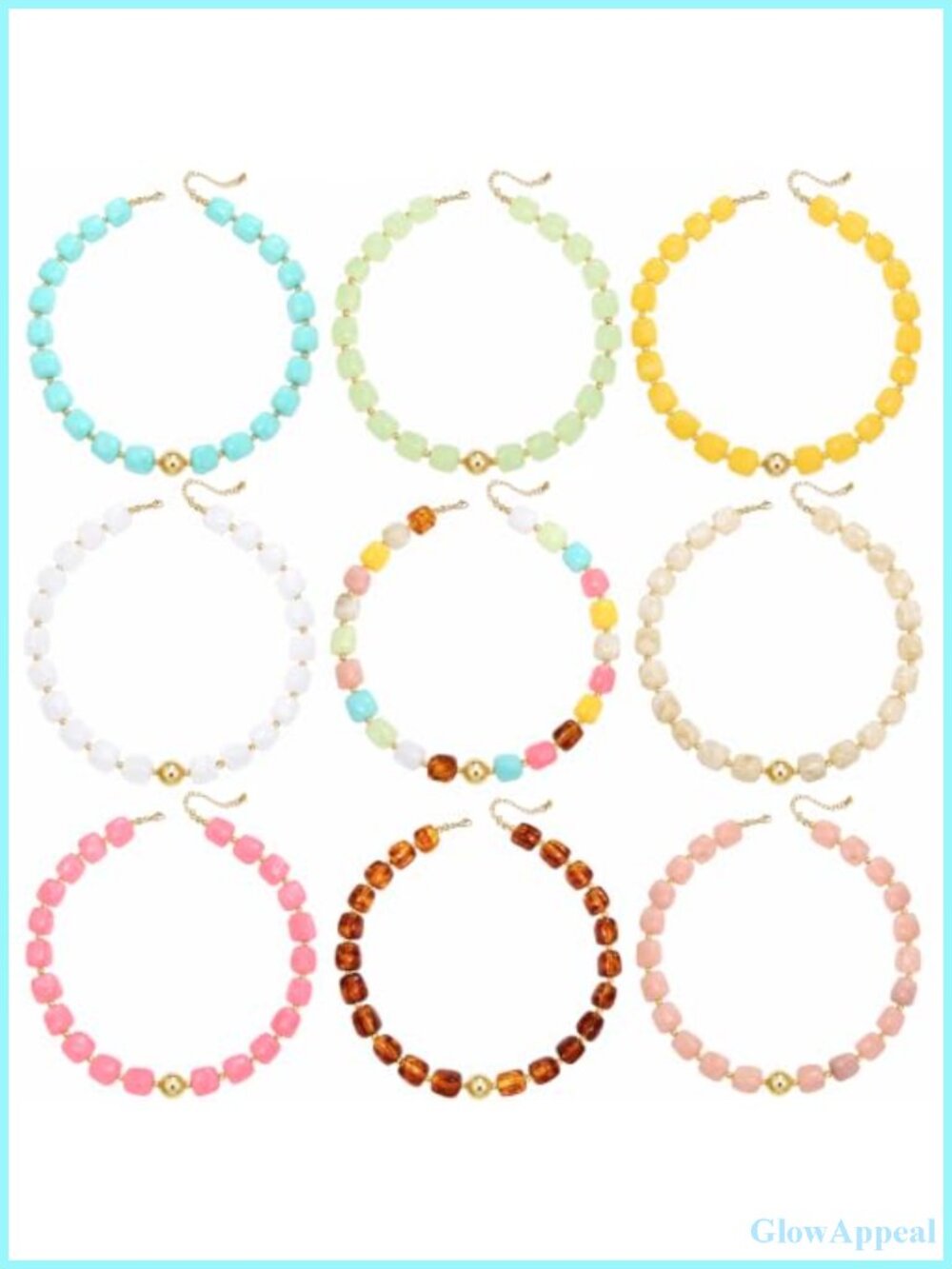9pc Chunky Beaded Necklace Set Acrylic Boho Statement Choker Adjustable Women